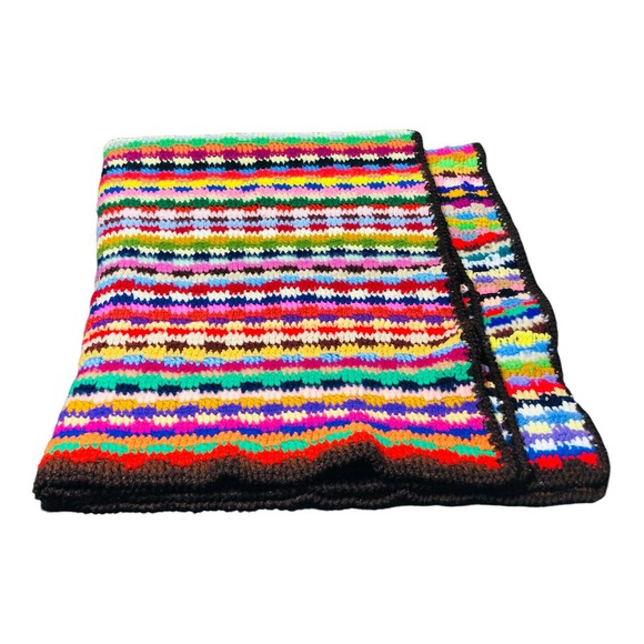 8763 HANDMADE STRIPED MULTICOLORED THROW BLANKET AFGHAN 46"X40 - Picture 1 of 2